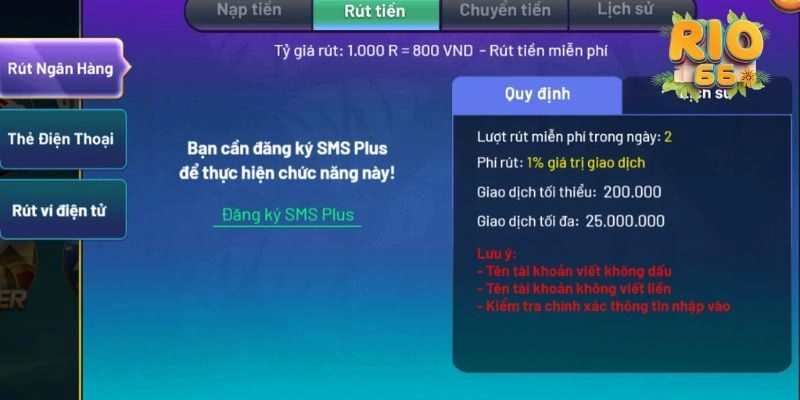 Hướng dẫn chi tiết thao tác thực hiện rút tiền tại Rio66